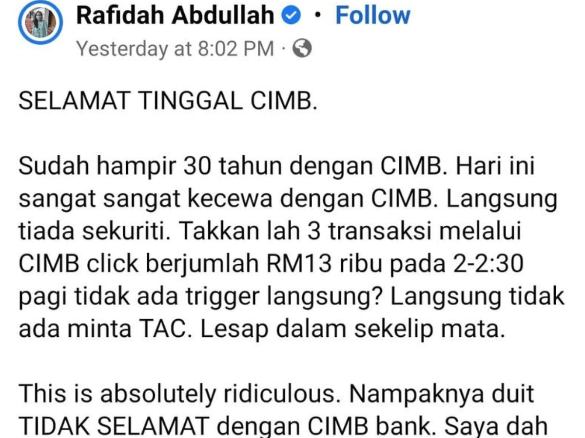 CIMB kena Hack Rafidah Abdullah